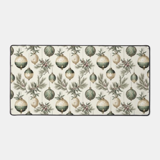 Sage Groene en Gouden Kerst Ornamenten Bureaumat (Voorkant)