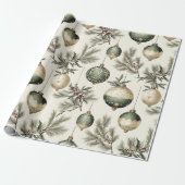 Sage Groene en Gouden Kerst Ornamenten Cadeaupapier (Uitgerold)