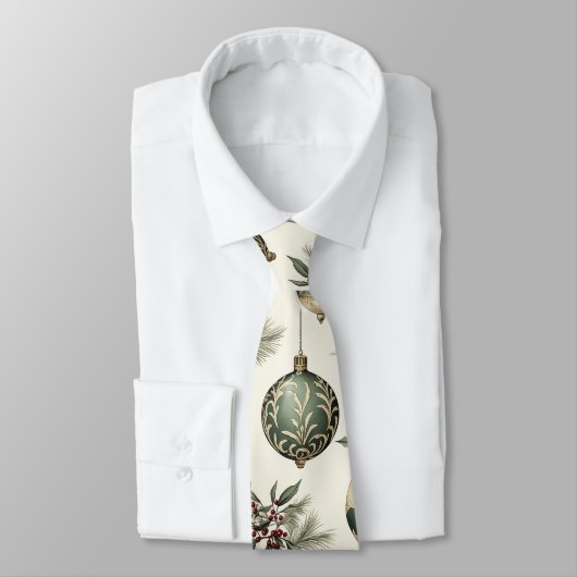 Sage Groene en Gouden Kerst Ornamenten Stropdas (Gebonden)