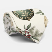 Sage Groene en Gouden Kerst Ornamenten Stropdas (Opgerold)