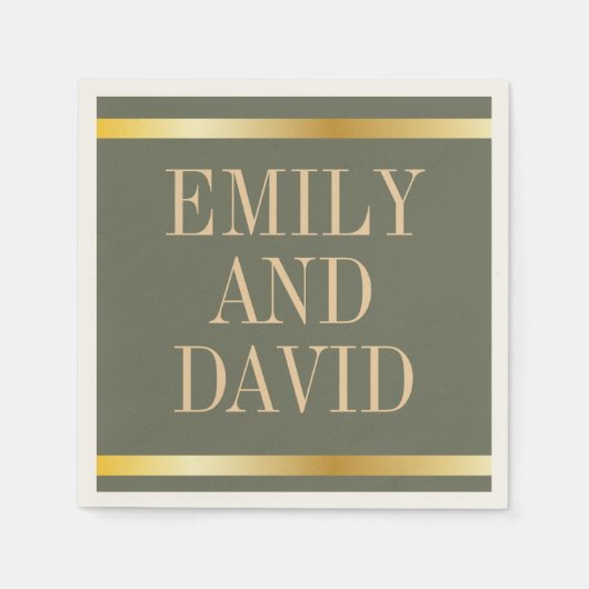 Sage Groene en Gouden Moderne Bruiloft Servet (Voorkant)