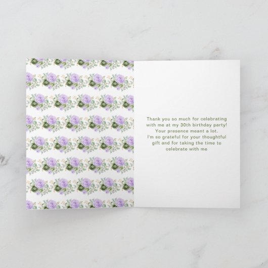 Sage Groene en Paarse Bloemen Verjaardag Bedankkaart (Binnen)