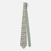 Sage Groene en Roze Pioen Bloemen Groomsmen Stropdas (Voorkant)