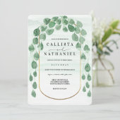 Sage Groene Eucalyptus Garland Goud Ovaal Bruiloft Kaart (Staand voorkant)