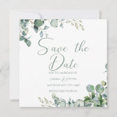 Sage groene eucalyptus minimalist sparen de datum kaart (Voorkant)