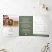 Sage groene fleur de lis bruiloft maaltijd optie R Drieluik Uitnodiging (Binnen)