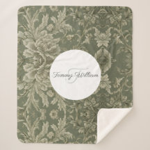 Sage Groene Flora Elegante Sherpa Deken