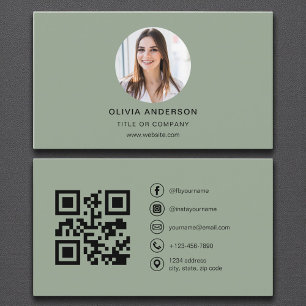 Sage Groene Foto met QR Code Sociale Media Visitekaartje