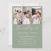 Sage Groene Foto QR code Bruiloft Minimalist Kaart (Voorkant)