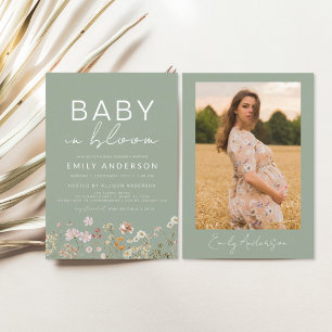 Sage Groene Foto Wildflower Baby in Bloom Shower Flyer
