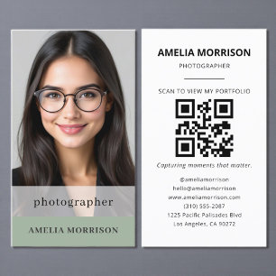 Sage Groene Fotograaf QR Code Foto Modern Visitekaartje