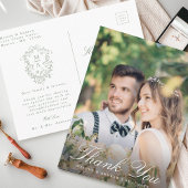 Sage Groene Franse Bloemenkam Trouwen Dank u Briefkaart