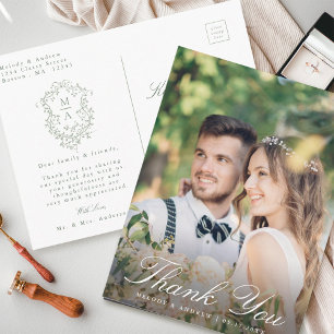 Sage Groene Franse Bloemenkam Trouwen Dank u Briefkaart