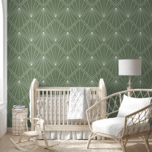 Sage Groene Geometrische waaierpatroon Behang