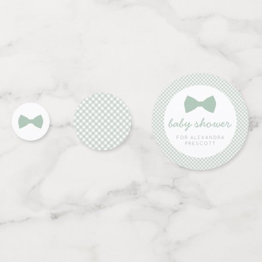 Sage groene gingham boog stropdas baby shower confetti (Voorkanten)