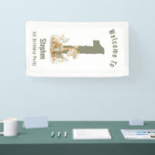 Sage Groene Giraffe Gelukkig 1e Verjaardag Spandoek (Beurs)