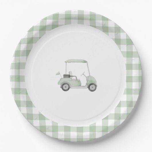 Sage groene golf baby shower bord (Voorkant)