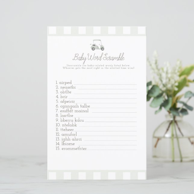 Sage groene golf baby woord scrabble baby shower (Staand voorkant)