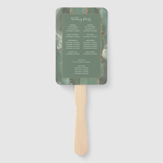Sage Groene Gouden Agaat Trouwprogramma Handwaaier (Achterkant)