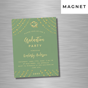 Sage groene gouden sterren afstudeerfeest luxe magnetische uitnodiging