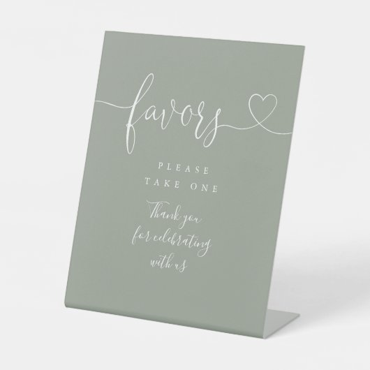 Sage Groene Hart Script Favorieten Reclamebord Met Voetstuk (Voorkant)