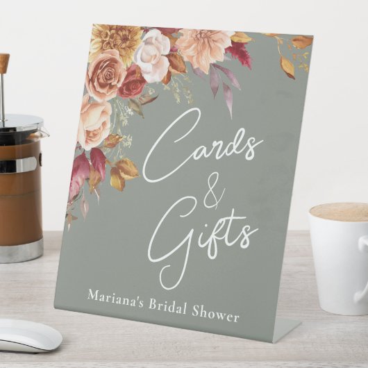 Sage Groene Herfst Bloemen Vrijgezellenfeest Kaart Reclamebord Met Voetstuk (Insitu)