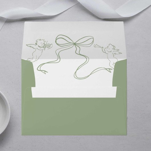 Sage Groene Illustratie Bruiloft Uitnodiging Kaart