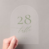 Sage Groene Kalligrafie Acryl Boog Tafelnummer Acryl Uitnodigingen (Insitu (Draagbaar))