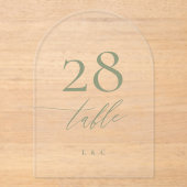 Sage Groene Kalligrafie Acryl Boog Tafelnummer Acryl Uitnodigingen (Voorkant)