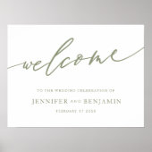 Sage Groene Kalligrafie Eenvoudige bruiloft welkom Poster (Voorkant)