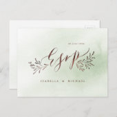 Sage-groene kalligrafie rustige florale bruiloft R Uitnodiging Briefkaart (Voorkant / Achterkant)