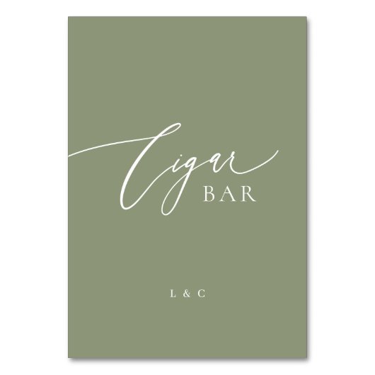 Sage Groene Kalligrafie Trouwsigaar Bar Teken Kaart (Voorkant)