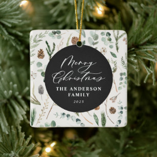 Sage groene Kerstmis minimale botanische foto Keramisch Ornament