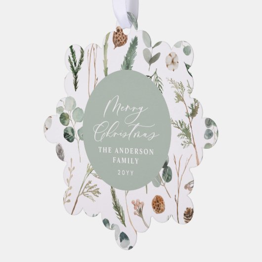 Sage groene Kerstmis minimale botanische foto Ornament Kaart (Links)