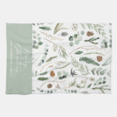 Sage groene Kerstmis minimale botanische Theedoek (Horizontaal)