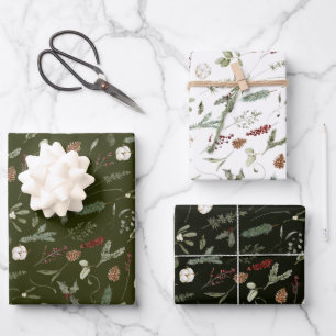 Sage Groene Kerstmis Moderne Minimale Botanische Inpakpapier Vel