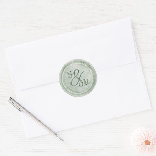 Sage Groene kleur wax seal sticker met initialen (Envelop)