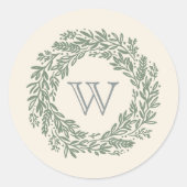 Sage Groene Krans Preppy Monogram Gift Sticker (Voorkant)