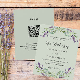 Sage groene lavendel QR code RSVP budget bruiloft