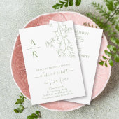 Sage groene lijn kunst bloeit monochrome bruiloft programma