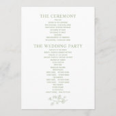 Sage groene lijn kunst bloeit monochrome bruiloft programma (Achterkant)