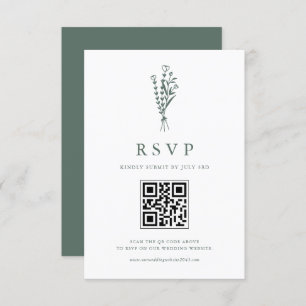 Sage Groene Minimailist Botanicals QR Code Bruilof RSVP Kaartje