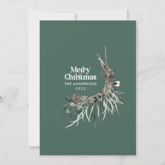 Sage-groene moderne elegante waterverf botanisch feestdagenkaart (Voorkant)