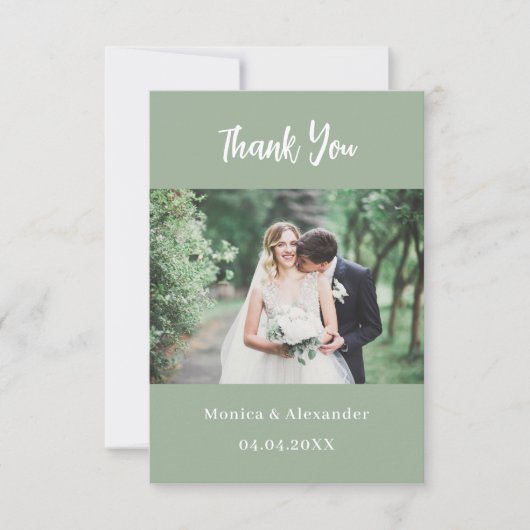 Sage groene moderne QR bruiloft foto dank u kaart (Voorkant)