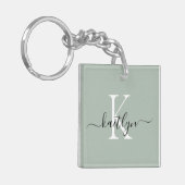 Sage Groene Naam Initiaal Monogram Sleutelhanger (Voorkant Links)