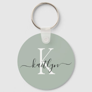 Sage Groene Naam Initiaal Monogram Sleutelhanger