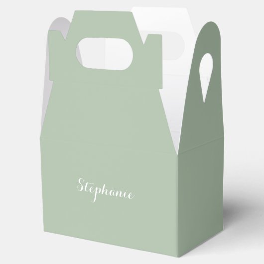 Sage Groene Naam Modern Elegant Monogram Boho Bedankdoosjes (Geopend)