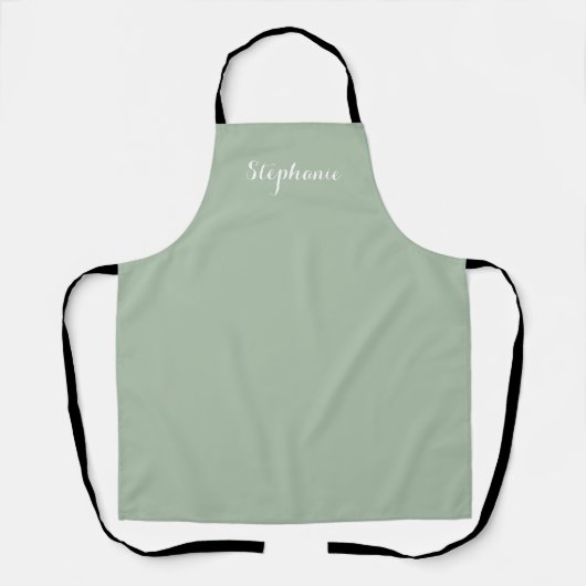 Sage Groene Naam Modern Elegant Monogram Boho Schort (Voorkant)