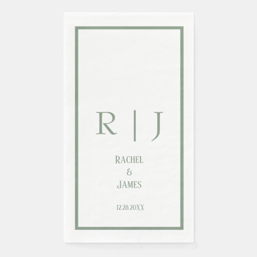 Sage Groene Naam Monogram Minimale Elegante Bruilo Servet (Voorkant)