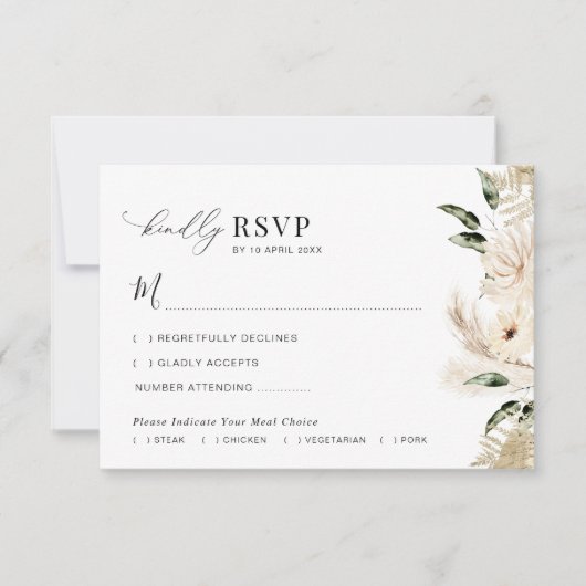 Sage groene pampas gras bruiloft RSVP kaart (Voorkant)